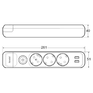 Szerelhető elosztó hármas+ kapcs+2db USB