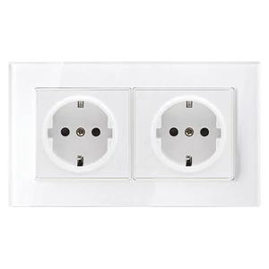 GERMAN TYPE DOUBLE SOCKET 16A GLASS FRAME WHITE