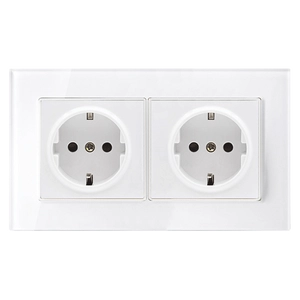 GERMAN TYPE DOUBLE SOCKET 16A GLASS FRAME WHITE