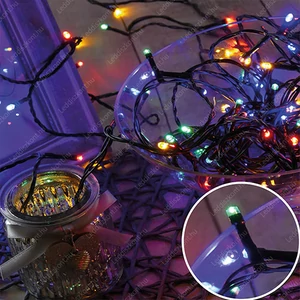 Karácsonyi 300 Led fényfüzér, rizsszem IP44, kültérre is! Multicolor /piros-zöld- kék-sárga/ leddel, 8 funkció, villogtató, memória.
