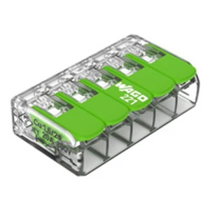 WAGO 221-425 GREEN vezeték összekötő sodrott 5-ös, átlátszó 0,2- 4mm2, 32A (újrahasznosított anyagból készült)