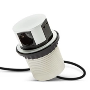 Hálózati elosztó rejtett, asztalba süllyeszthető, kerek hengeres 3db aljzat max. 3680W, 1,5fm 3G1,5mm2 vezetékkel +2db USB aljzat(2,4A 5V)