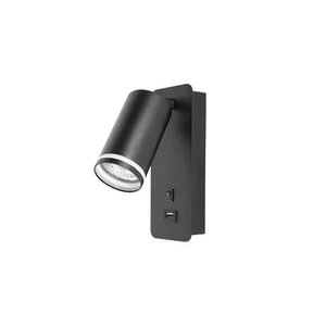GU10 olvasó fali lámpa 55mm fekete USB