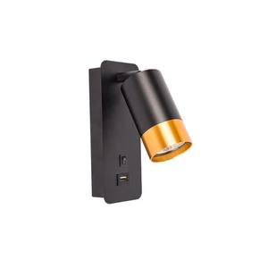 Klemens GU10 fekete arany fali olvasólámpa USB