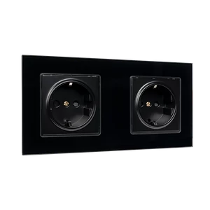 GERMAN DOUBLE SOCKET 16A GLASS FRAME BLACK+C. BOX