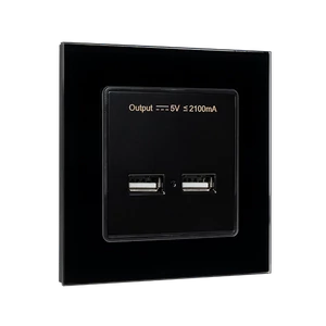DOUBLE USB SOCKET GLASS FRAME BLACK