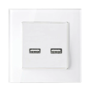 DOUBLE USB SOCKET GLASS FRAME WHITE