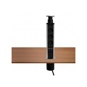 Home NVE 3/USB süllyesztett elosztó USB töltőaljzatokkal, 1,4 m, 3 földelt aljzat gyermekvédelemmel, asztalba, munkalapba építhető, süllyeszthető, max. 3680 W