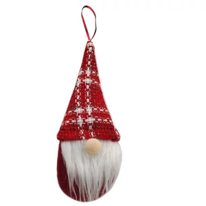 Artezan karácsonyi gnóm piros-fehér csíkos sapkával, 16 cm textil dekoráció