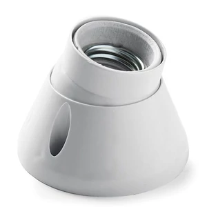 Műanyag talpas foglalat, porcelán betétes, forgatható 360°-ban, E-27, krém