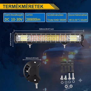 Led egyenes fényhíd 12V 7D 288W off-road munkalámpa gallytörő rendszámtábla tartóval