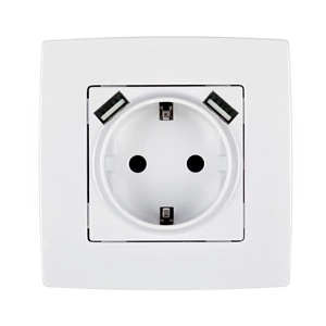 CITY GERMAN TYPE SOCKET WITH SCREW+ 2 USB WHITE