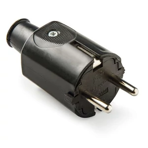 Földelt  gumi dugvilla fekete, 16A-250V