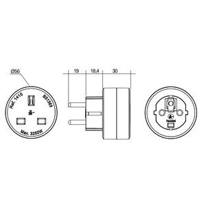Háztartási csatlakozó adapter GB-EU 13A-250V