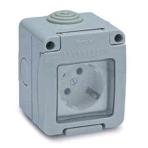 Vízmentes dugalj, falon kivüli, 16A-250V, szürke, IP55