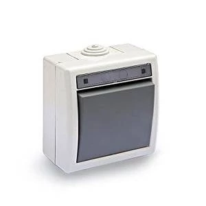Vízmentes csengőnyomó csengőjellel, 10A-250V, szürke, IP55