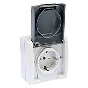 Vízmentes dugalj, falon kivüli, 16A-250V, szürke, IP55