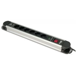 Földelt szerelt elosztó, hatos + 2db USB, kapcsolós, fekete