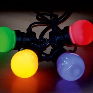 Sorolható party fényfüzér, LED-es, kültéri, 10 színes gömb, 5 m
