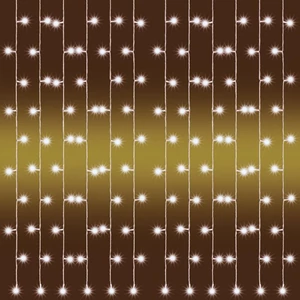 LED-es fényfüggöny, kültéri kivitel, 2 m x 1 m, 21 füzér, 210 db melegfehér LED