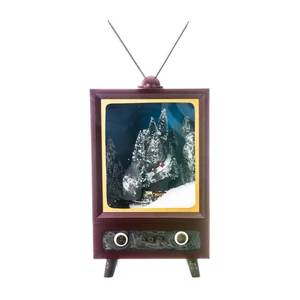 TV, világító,havazó,zenélő, elektromos, fa, 26x28x42cm