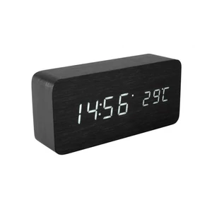 Home OC 04 digitális LED ébresztőóra, valódi faburkolat, tapsra aktiválható fehér kijelző, dátum és hőmérséklet kijelzés, elemes vagy hálózati tápellátás OC 04