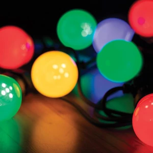 LED kültéri fényfüzér, 30 színes gömb, 14,5 m