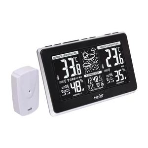 Home HCW 25 időjárás-állomás külső jeladóval, negatív, fehér LCD kijelző, beltéri hőmérséklet és páratartalom, digitális óra, naptár HCW 25
