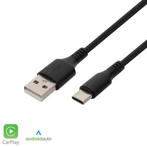 Home USBAC1 töltőkábel, USB-A / USB-C, 2.1A, 1m, szövött, fekete USBAC1