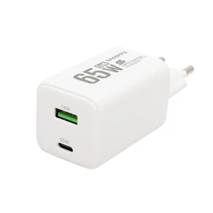 HOME SA65PPS USB hálózati szupergyors töltő, 65Watt, 2in1: USB-A + USB-C aljzat, QC + PD + PPS gyorstöltés, GaN technológia SA65PPS