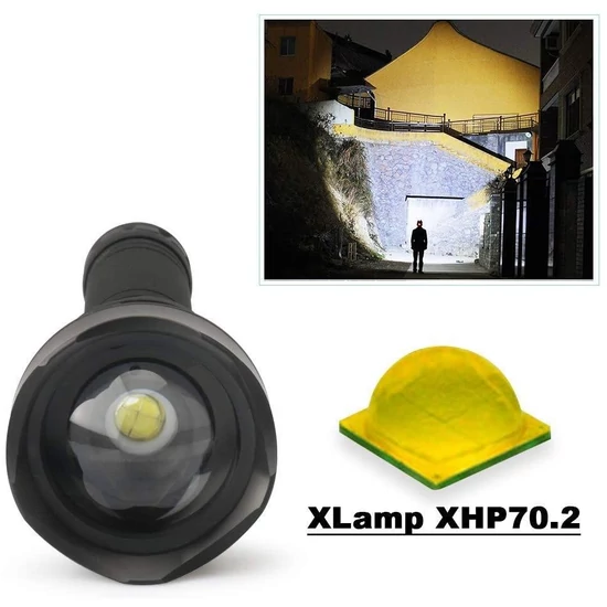 LED-es zseblámpa USB zoom XHP70 50000 lumen