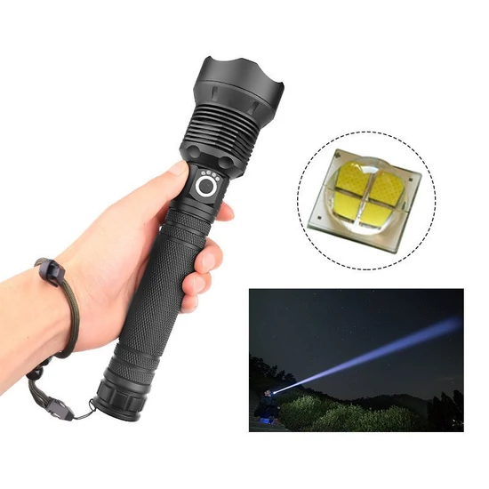 LED-es zseblámpa USB zoom XHP70 50000 lumen
