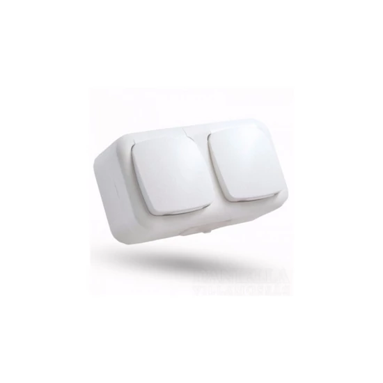 STILO AQUA 2x2P+F Schuko IP54 fehér földelt dupla csatlakozóaljzat (GYV) biztonsági zsalus