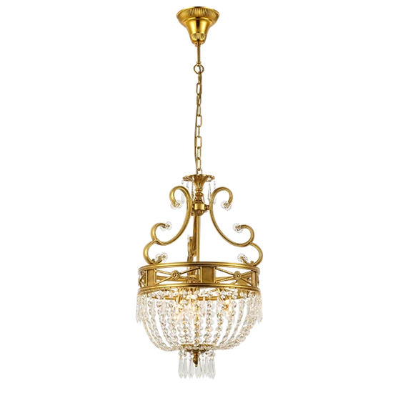FREDERICK CHANDELIER 3XE14 BRASS/CRYSTALS