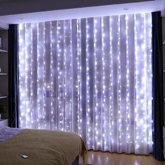 Led függöny usb 5v 300 led 3x3m, távirányító 6500k