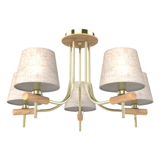 JONAS CEILING LAMP 5XE14 GOLD/WOOD