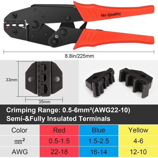 Krimpelő saruzó fogó készlet 360 darab érvéghüvely saru AWG22-10 (0,5-6 mm²)