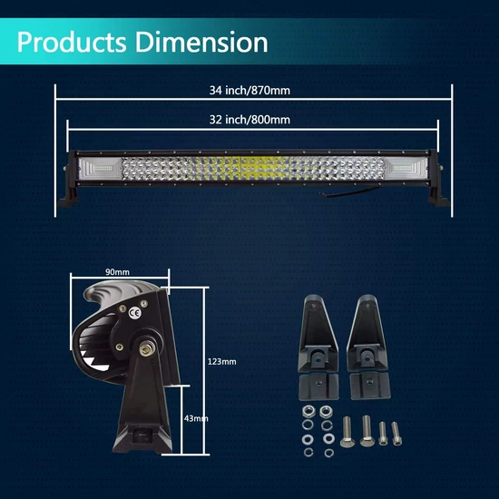 Led egyenes fényhíd 12V 405W három soros off-road munkalámpa 80cm kábelkészlettel