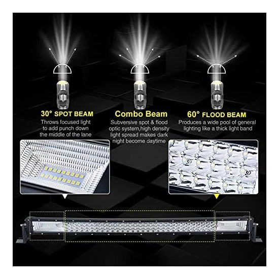 Led egyenes fényhíd 12V 405W három soros off-road munkalámpa 80cm kábelkészlettel