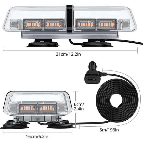LED-es figyelmeztető lámpa, 7 mód 12/24V-os 36 W mágneses talp