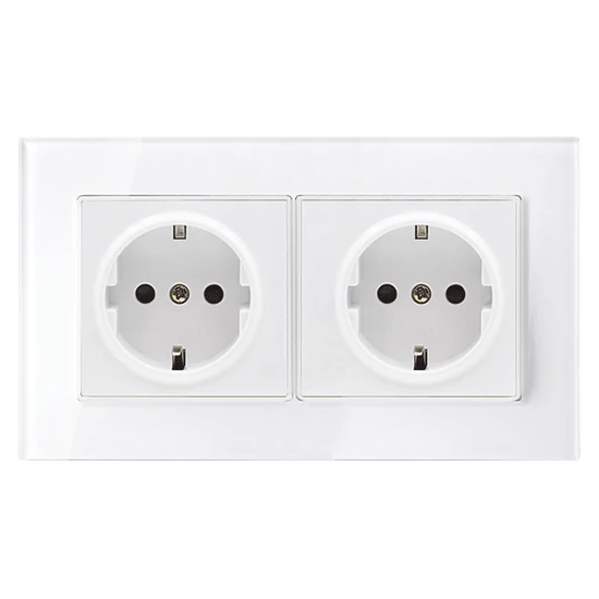 GERMAN TYPE DOUBLE SOCKET 16A GLASS FRAME WHITE