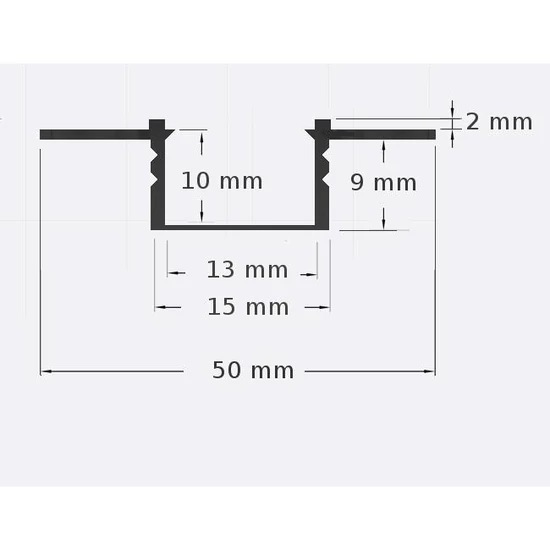 PVC LED Profil 50x12 Süllyesztett GK Fehér 2m Tejes fedél