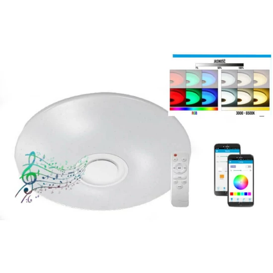 Erik led mennyezeti lámpa 72w 500mm rgbw cct beépített bluetooth hangszóró