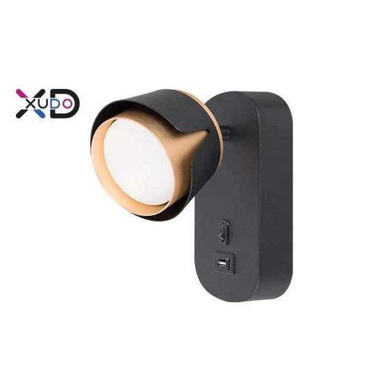 Fali olvasólámpa fekete+arany USB GX53 foglalat