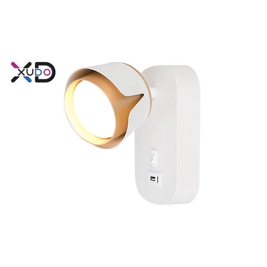 Fali olvasólámpa fehér + arany USB GX53 foglalat