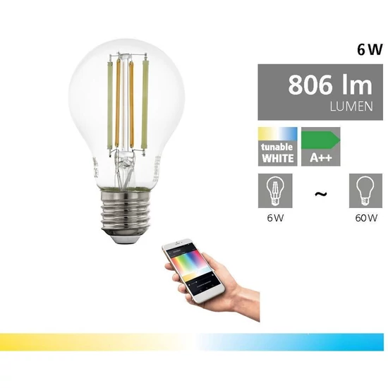 LED Connect EGLO okos fényforrás E27 A60 6W, 2200-6500K, 806 lm