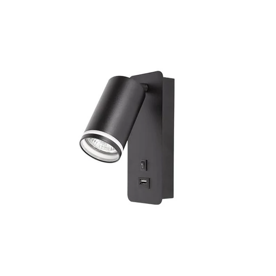 GU10 olvasó fali lámpa 55mm fekete USB