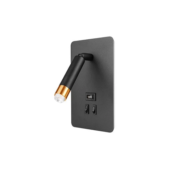 Piero G9 + LED USB olvasó fali lámpa, fekete + arany.
