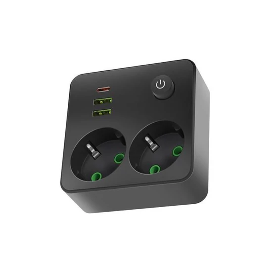 Modi elosztó fekete 2x230v + 2x usb-a 1x usb-c