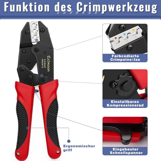 Krimpelő fogók toldóhüvelyhez 0,5 mm² - 6 mm²-hez (AWG 22-10) 210 darab toldóhüvely